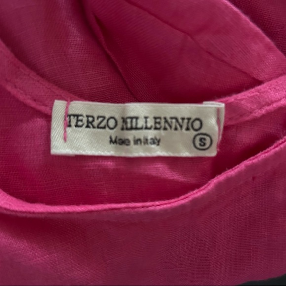 Terzo Millennio Pink 100% Linen Made In Italy Ruffle Hem Size Small Dress. - Picture 6 of 8